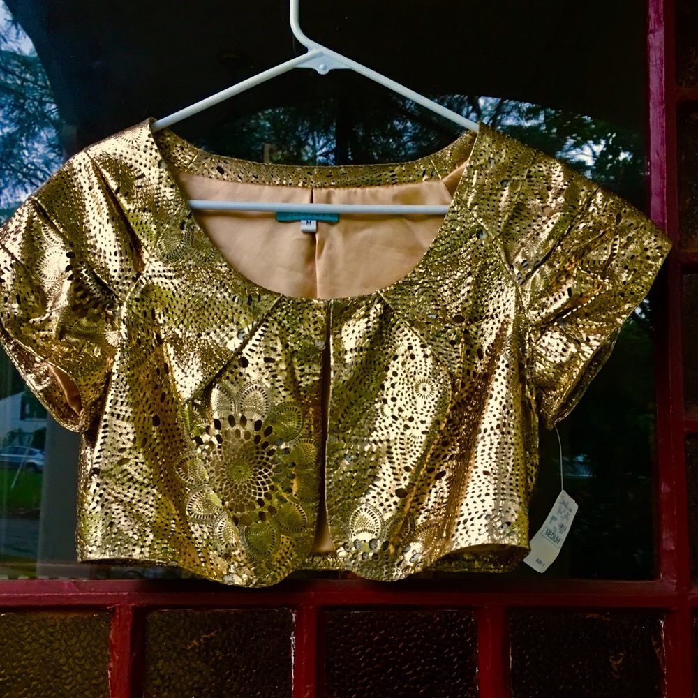NEIMAN MARCUS GOLD LEATHER CARVED MINI JACKET